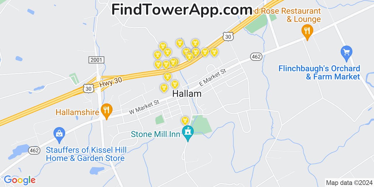 Verizon 4G/5G cell tower coverage map Hallam, Pennsylvania