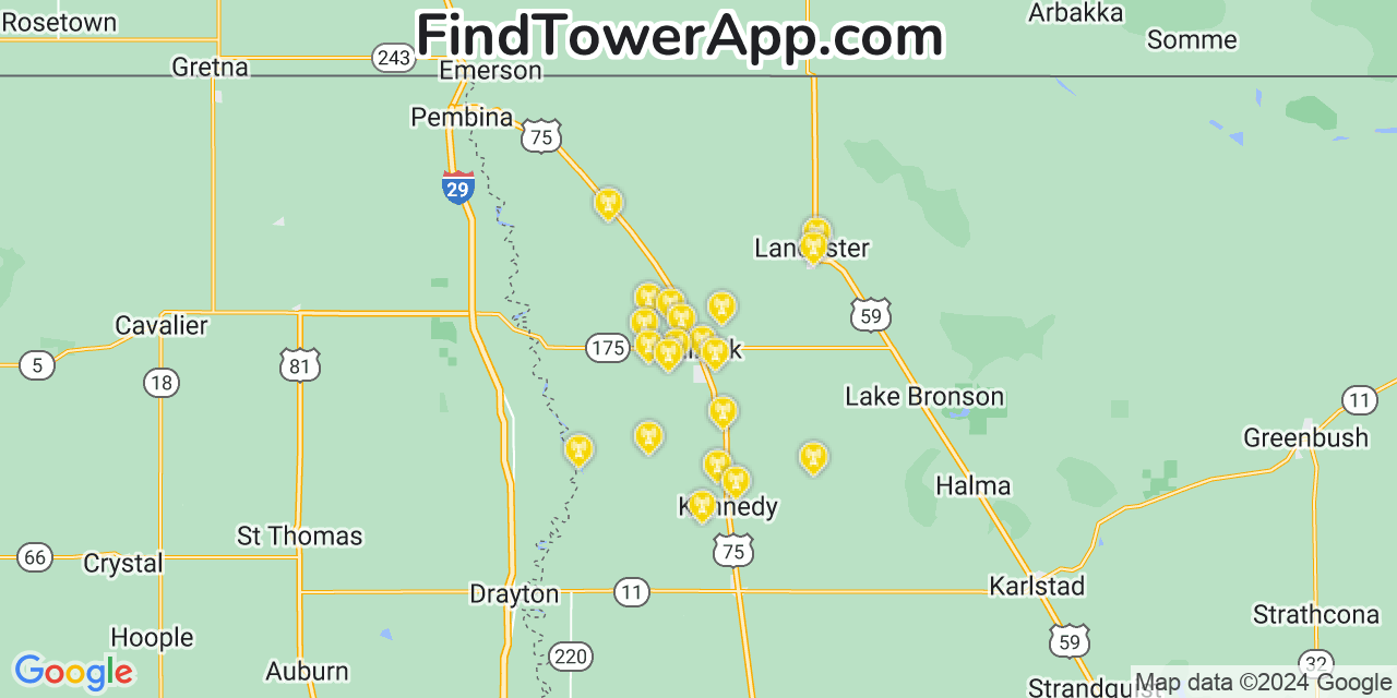 AT&T 4G/5G cell tower coverage map Hallock, Minnesota