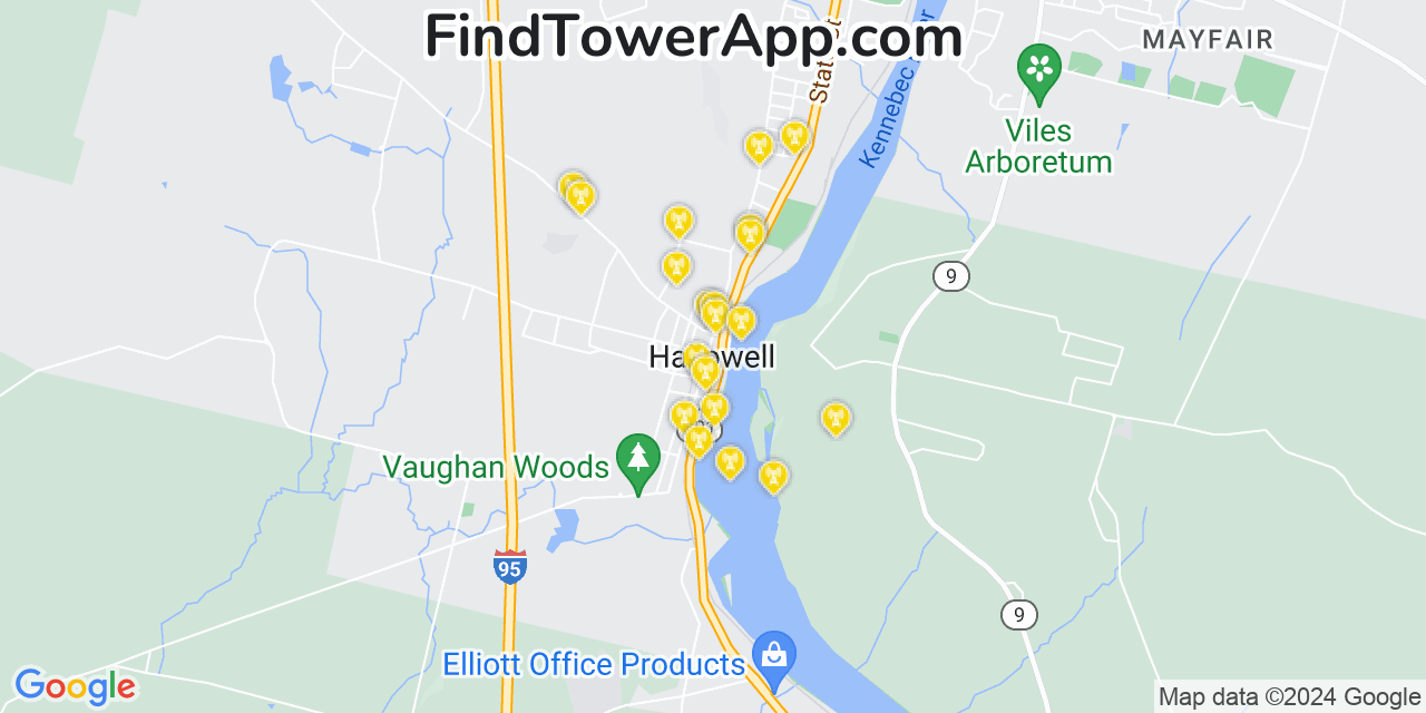AT&T 4G/5G cell tower coverage map Hallowell, Maine