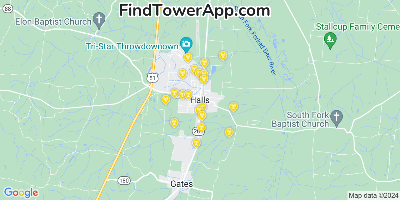 Verizon 4G/5G cell tower coverage map Halls, Tennessee