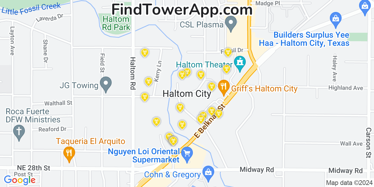 AT&T 4G/5G cell tower coverage map Haltom City, Texas
