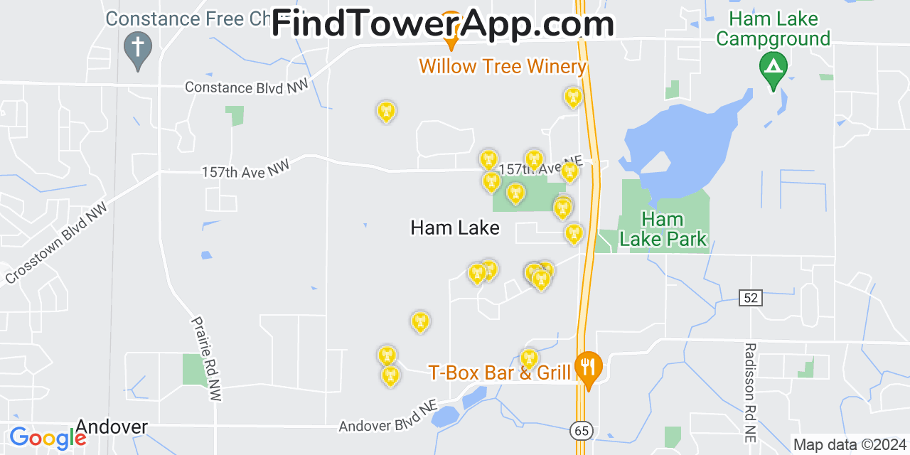 Verizon 4G/5G cell tower coverage map Ham Lake, Minnesota