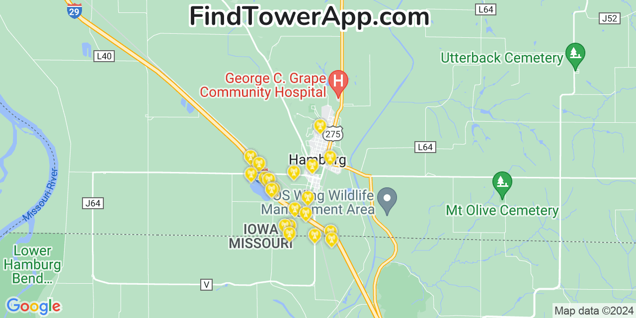 AT&T 4G/5G cell tower coverage map Hamburg, Iowa