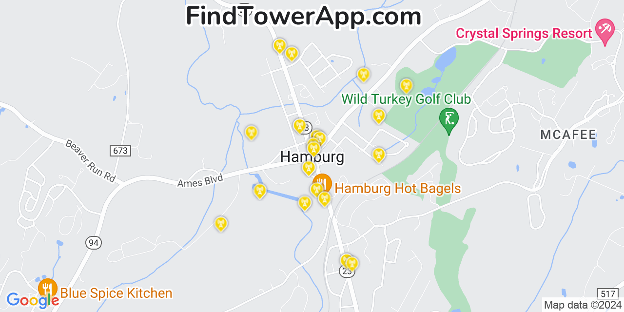 AT&T 4G/5G cell tower coverage map Hamburg, New Jersey