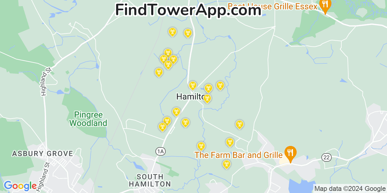 AT&T 4G/5G cell tower coverage map Hamilton, Massachusetts