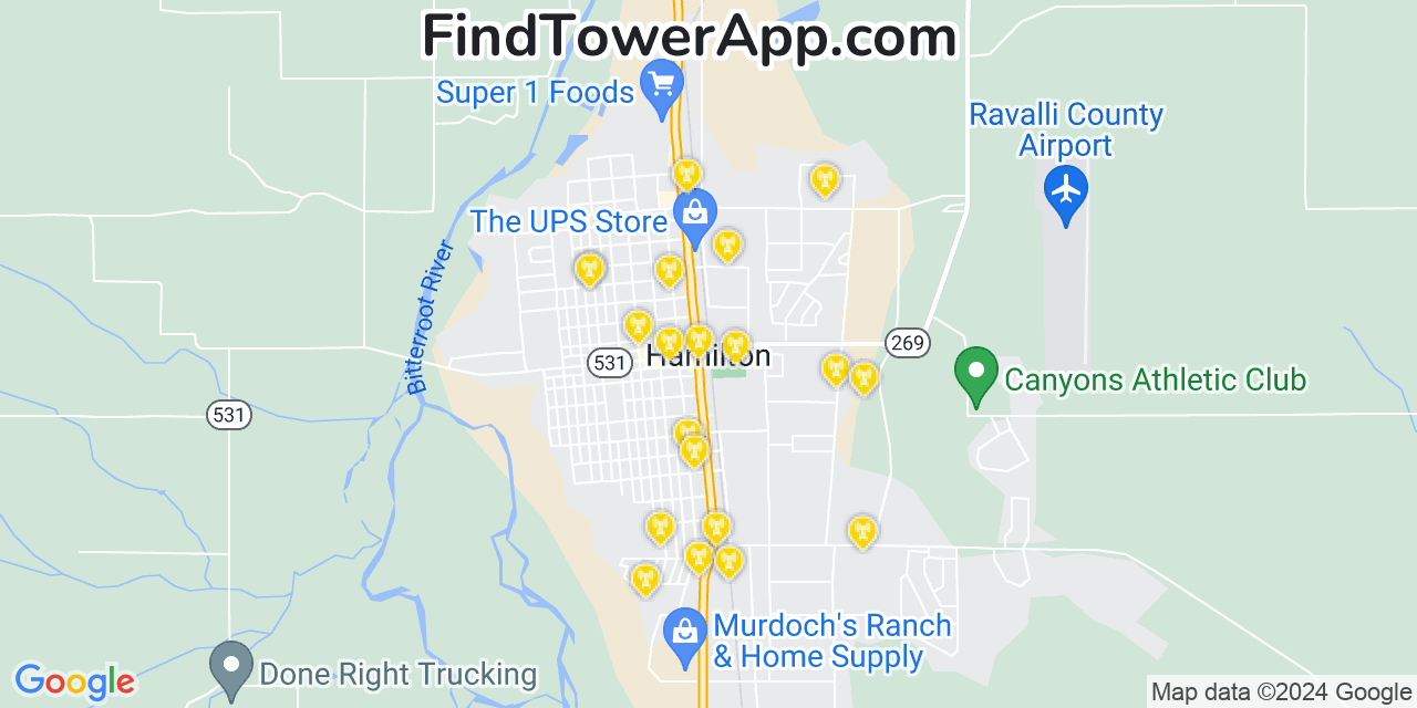 AT&T 4G/5G cell tower coverage map Hamilton, Montana