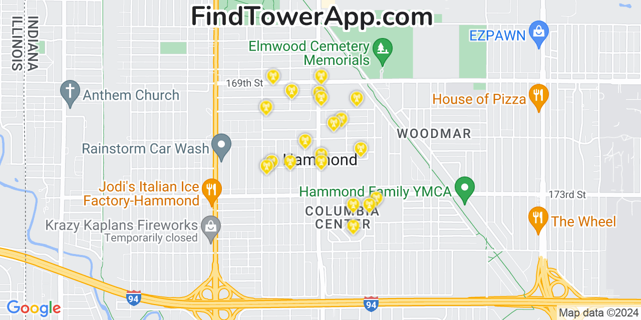 T-Mobile 4G/5G cell tower coverage map Hammond, Indiana