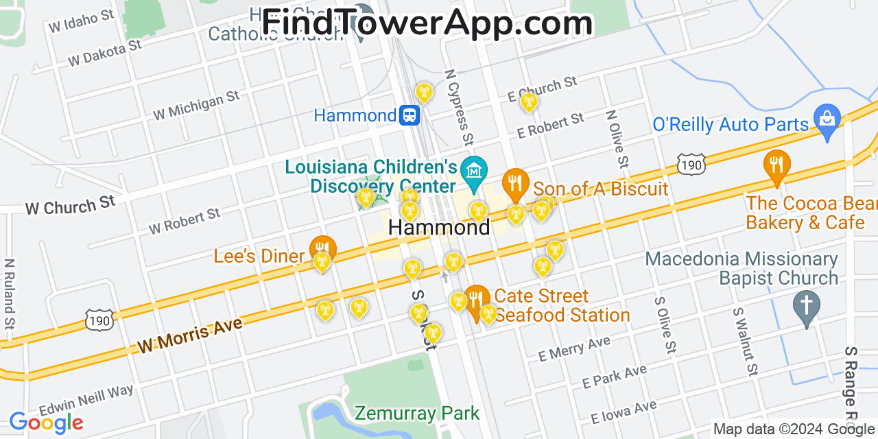Verizon 4G/5G cell tower coverage map Hammond, Louisiana
