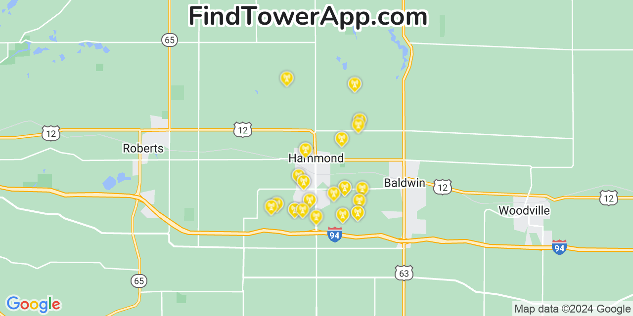 Verizon 4G/5G cell tower coverage map Hammond, Wisconsin
