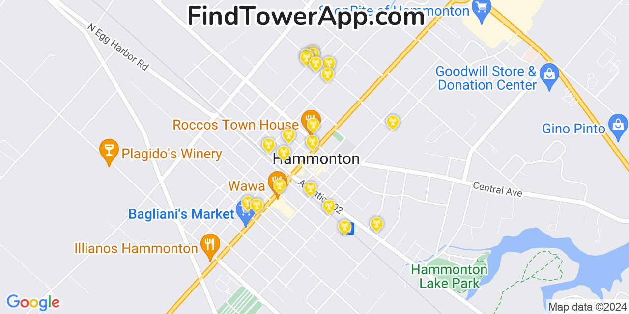 AT&T 4G/5G cell tower coverage map Hammonton, New Jersey