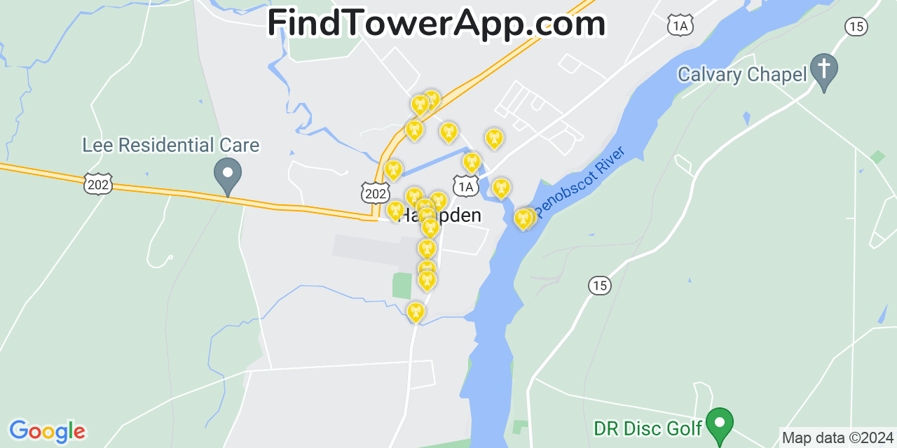 Verizon 4G/5G cell tower coverage map Hampden, Maine