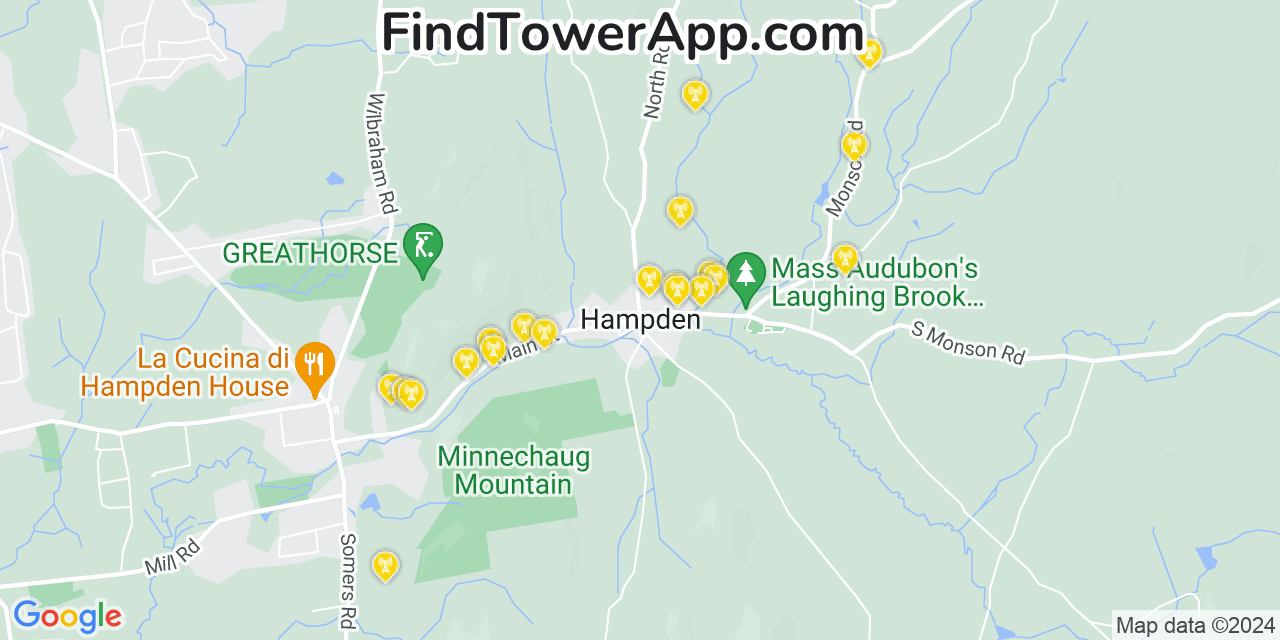 AT&T 4G/5G cell tower coverage map Hampden, Massachusetts
