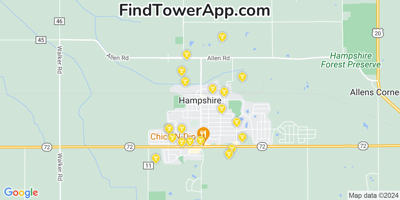 AT&T 4G/5G cell tower coverage map Hampshire, Illinois