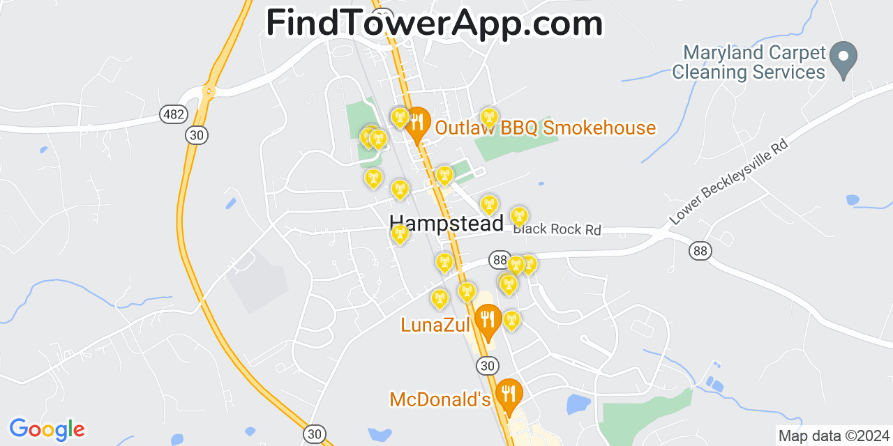 AT&T 4G/5G cell tower coverage map Hampstead, Maryland