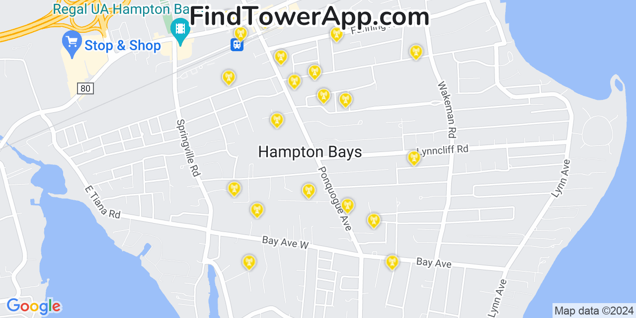 Verizon 4G/5G cell tower coverage map Hampton Bays, New York