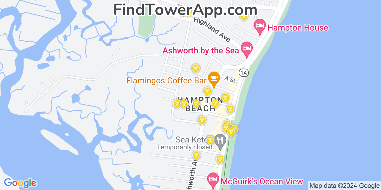AT&T 4G/5G cell tower coverage map Hampton Beach, New Hampshire