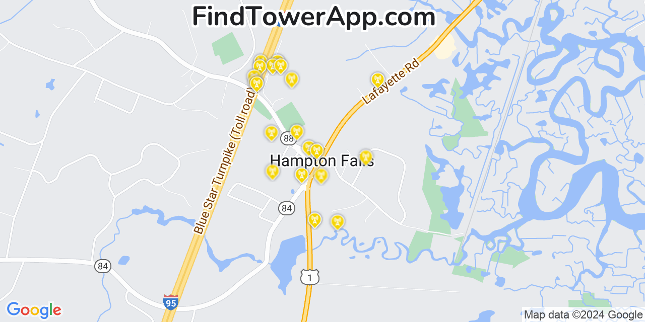 AT&T 4G/5G cell tower coverage map Hampton Falls, New Hampshire