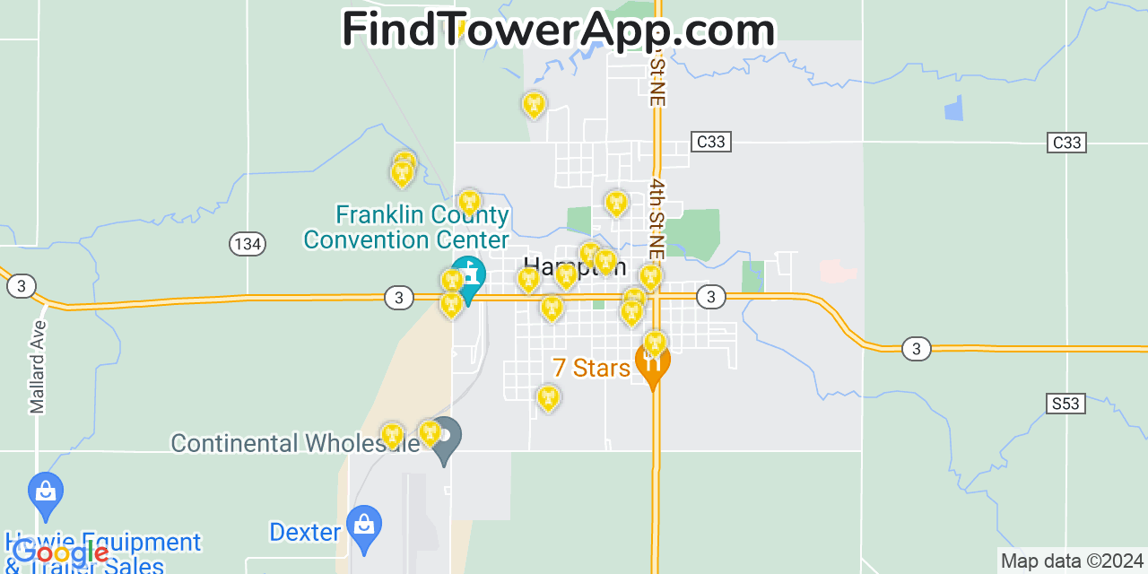 AT&T 4G/5G cell tower coverage map Hampton, Iowa