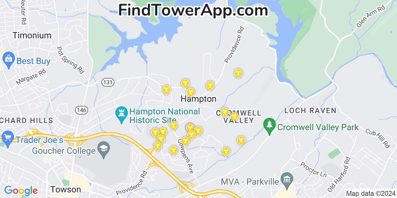 AT&T 4G/5G cell tower coverage map Hampton, Maryland