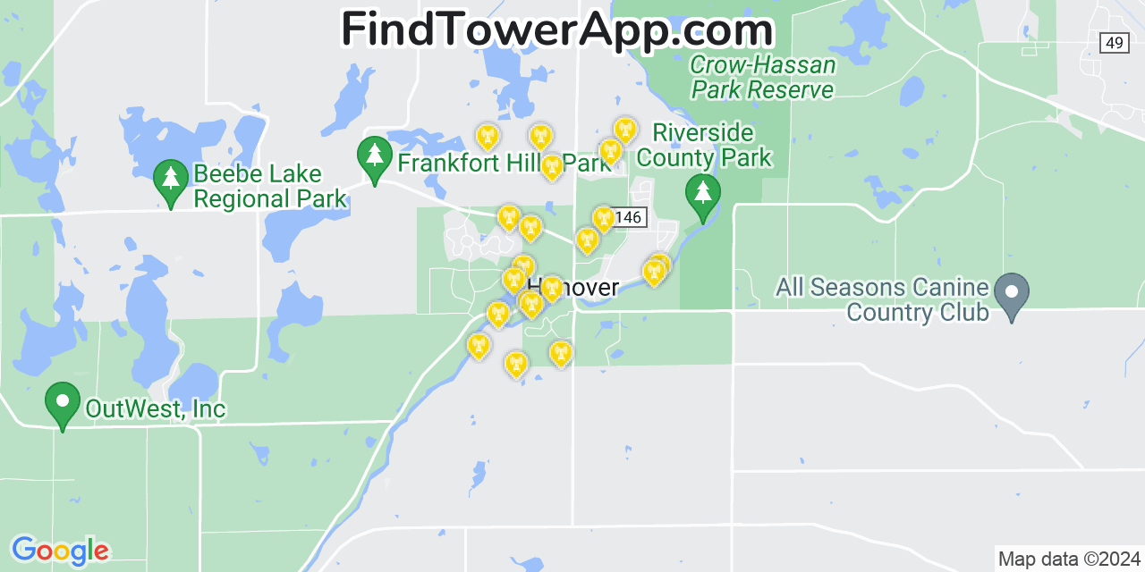 Verizon 4G/5G cell tower coverage map Hanover, Minnesota