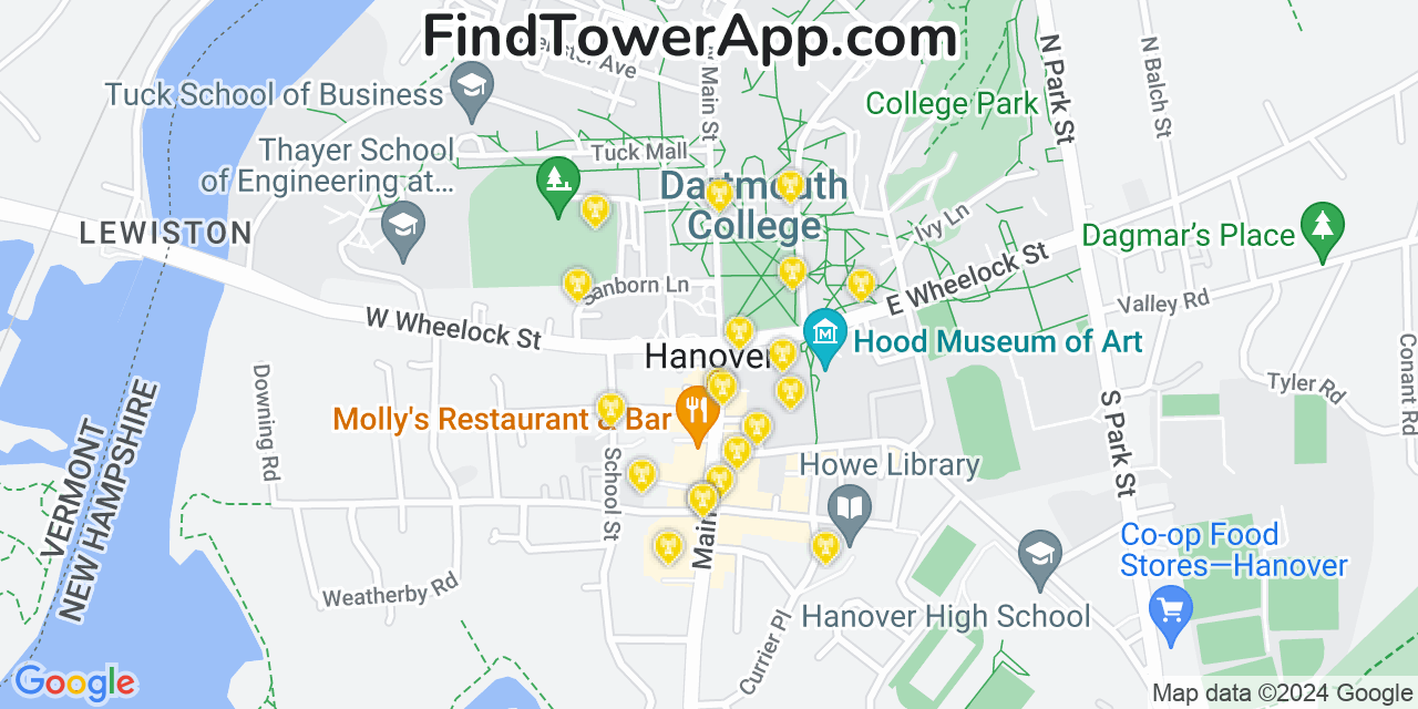 AT&T 4G/5G cell tower coverage map Hanover, New Hampshire
