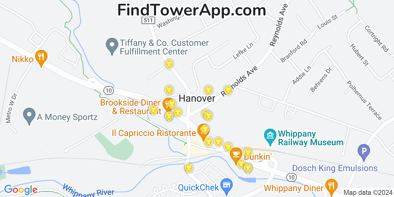 AT&T 4G/5G cell tower coverage map Hanover, New Jersey
