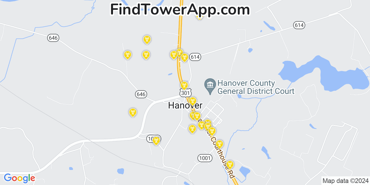 AT&T 4G/5G cell tower coverage map Hanover, Virginia