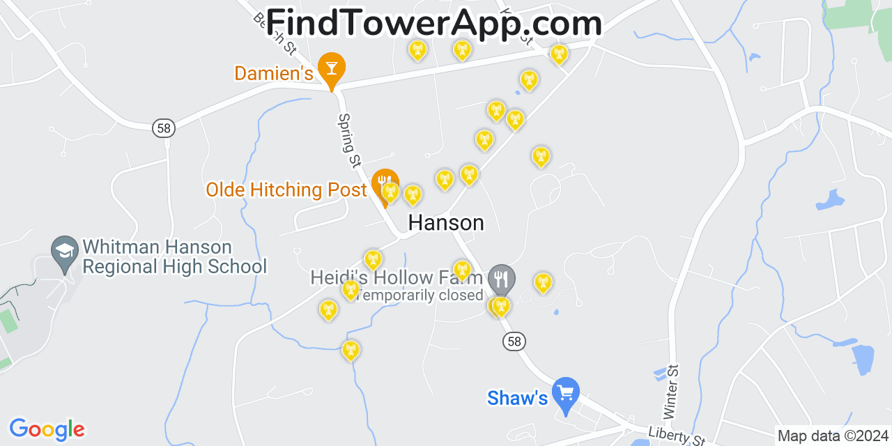 AT&T 4G/5G cell tower coverage map Hanson, Massachusetts