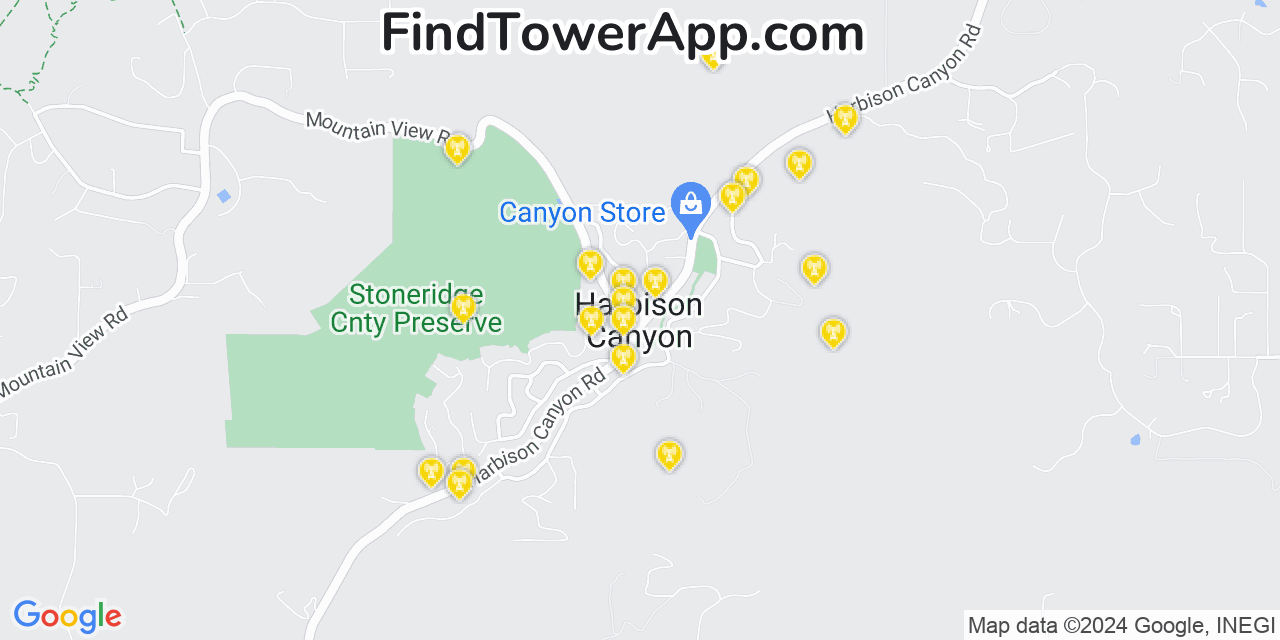 AT&T 4G/5G cell tower coverage map Harbison Canyon, California