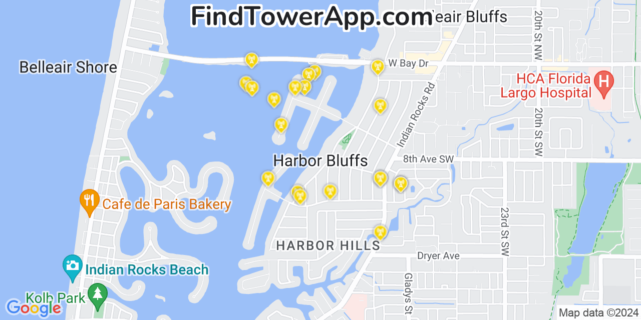 AT&T 4G/5G cell tower coverage map Harbor Bluffs, Florida