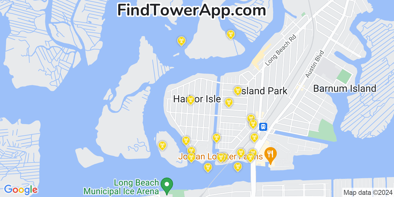 Verizon 4G/5G cell tower coverage map Harbor Isle, New York