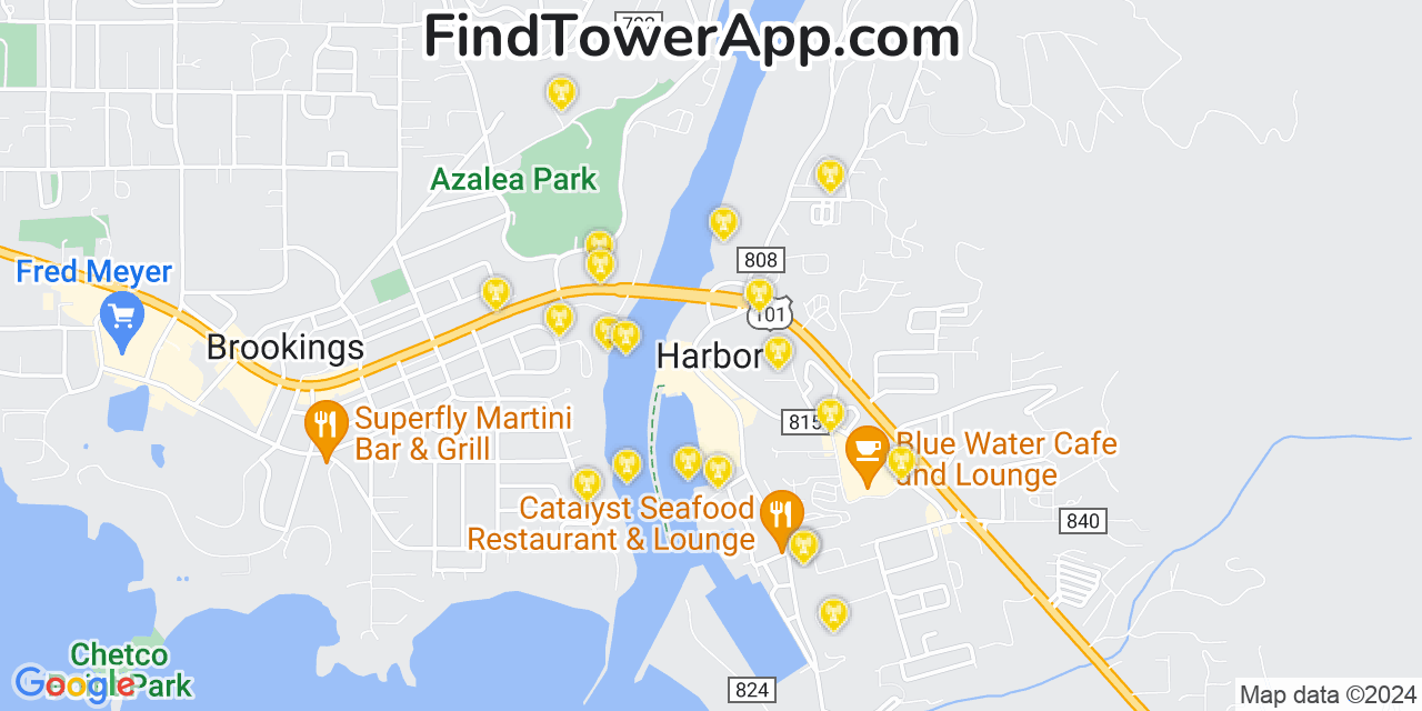 AT&T 4G/5G cell tower coverage map Harbor, Oregon