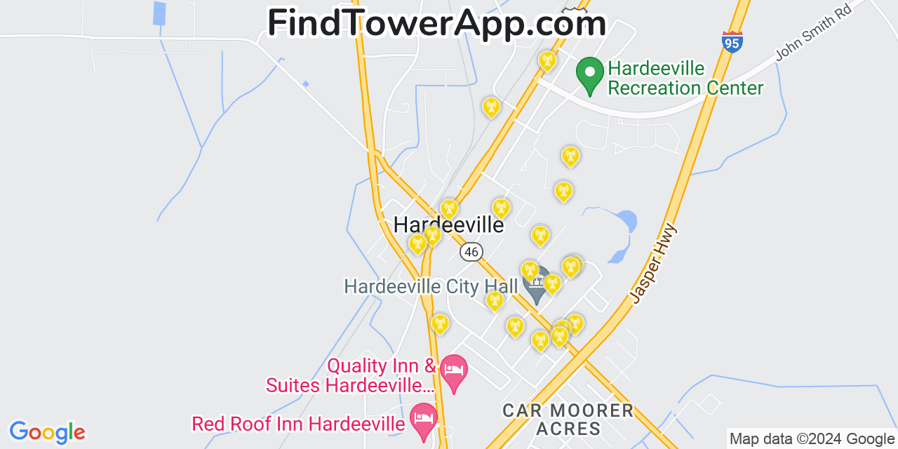 AT&T 4G/5G cell tower coverage map Hardeeville, South Carolina