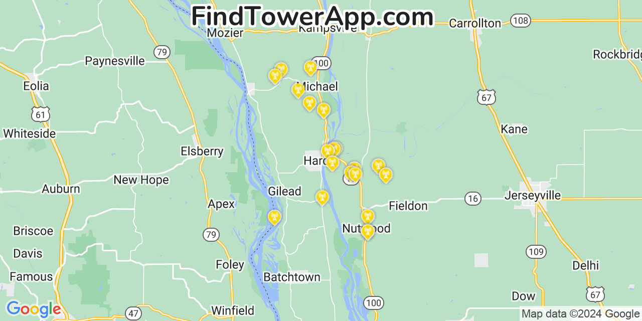 AT&T 4G/5G cell tower coverage map Hardin, Illinois