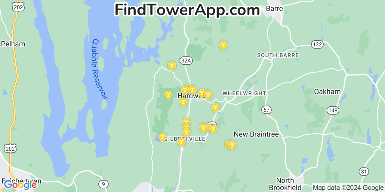 AT&T 4G/5G cell tower coverage map Hardwick, Massachusetts