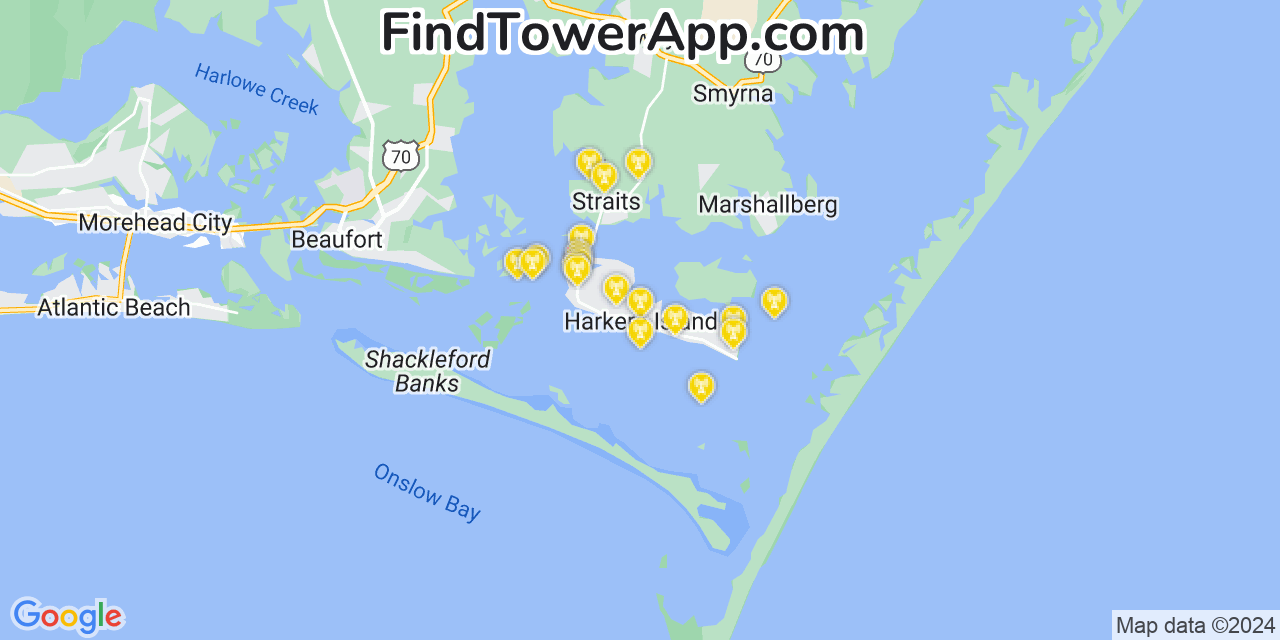 Verizon 4G/5G cell tower coverage map Harkers Island, North Carolina
