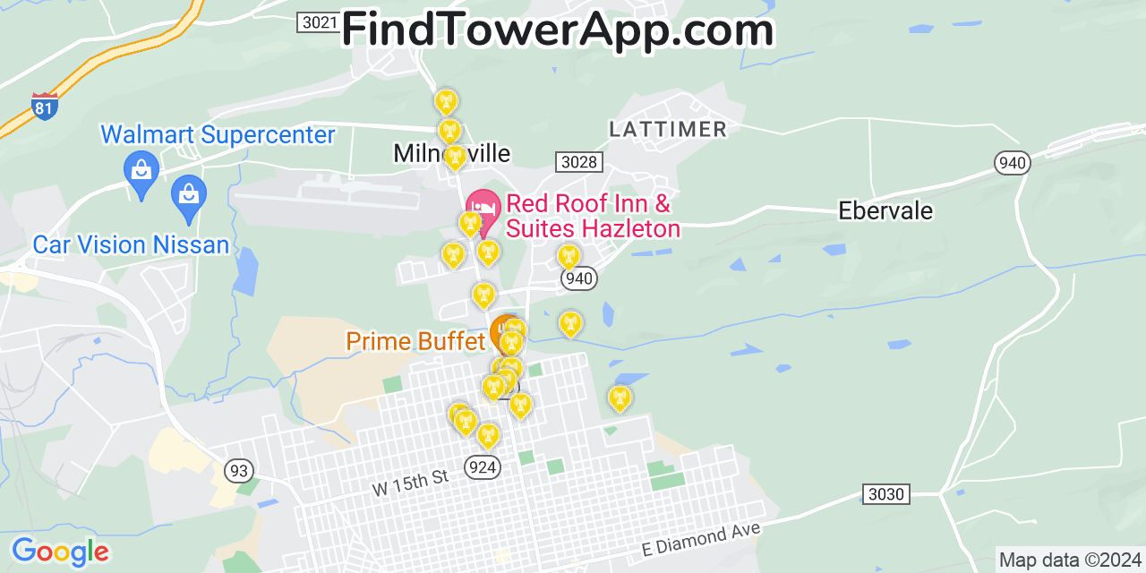 AT&T 4G/5G cell tower coverage map Harleigh, Pennsylvania