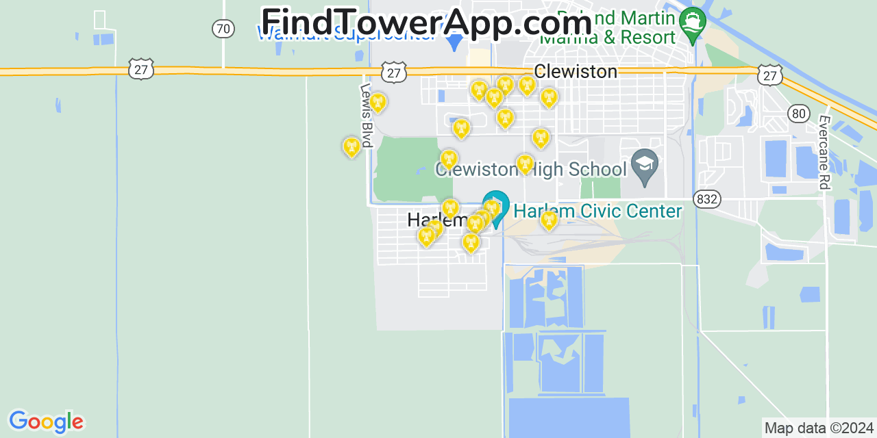 AT&T 4G/5G cell tower coverage map Harlem, Florida