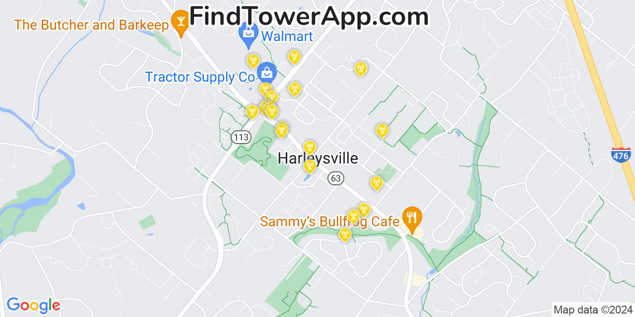 AT&T 4G/5G cell tower coverage map Harleysville, Pennsylvania