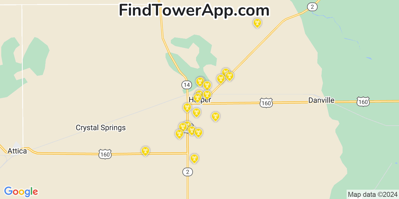 AT&T 4G/5G cell tower coverage map Harper, Kansas