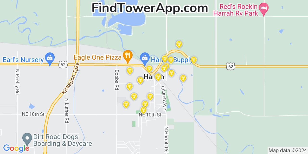 AT&T 4G/5G cell tower coverage map Harrah, Oklahoma