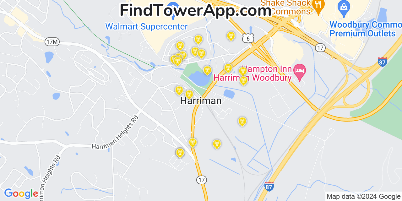 AT&T 4G/5G cell tower coverage map Harriman, New York