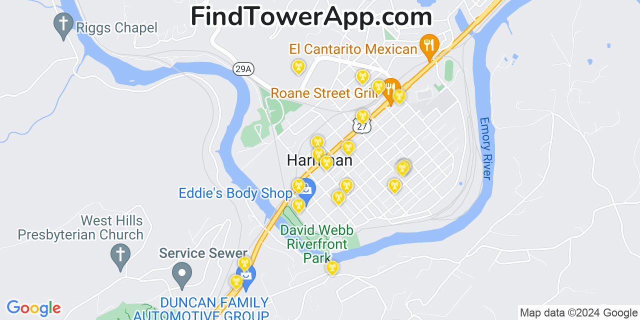 T-Mobile 4G/5G cell tower coverage map Harriman, Tennessee