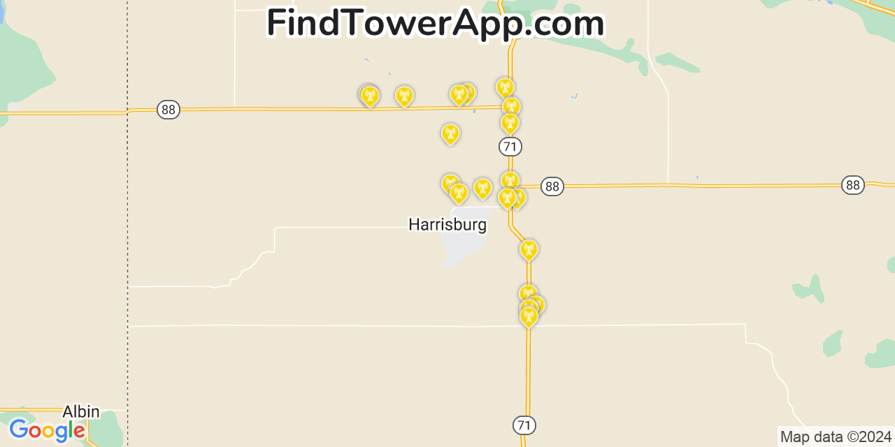 AT&T 4G/5G cell tower coverage map Harrisburg, Nebraska