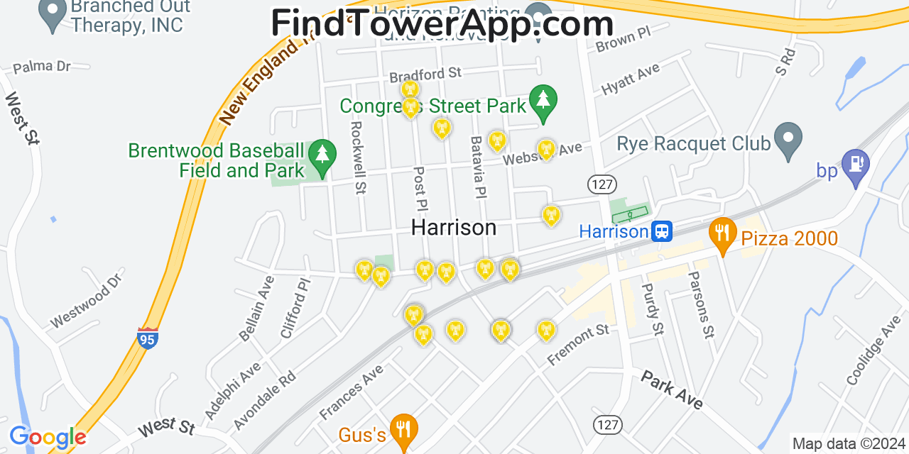 AT&T 4G/5G cell tower coverage map Harrison, New York
