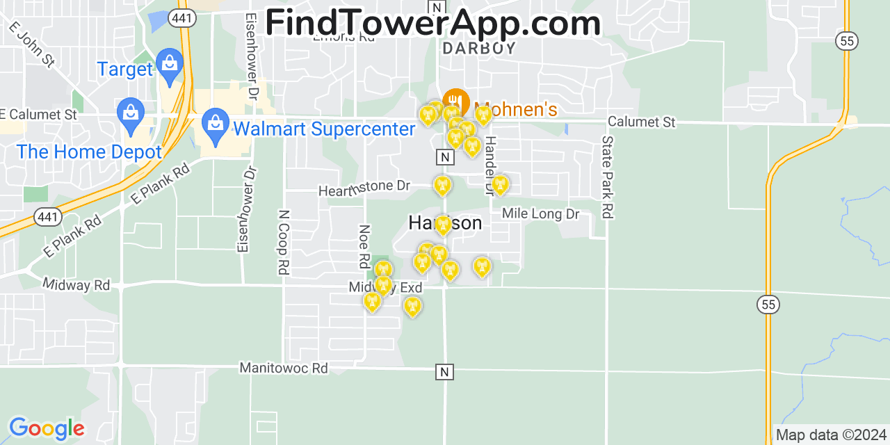 AT&T 4G/5G cell tower coverage map Harrison, Wisconsin