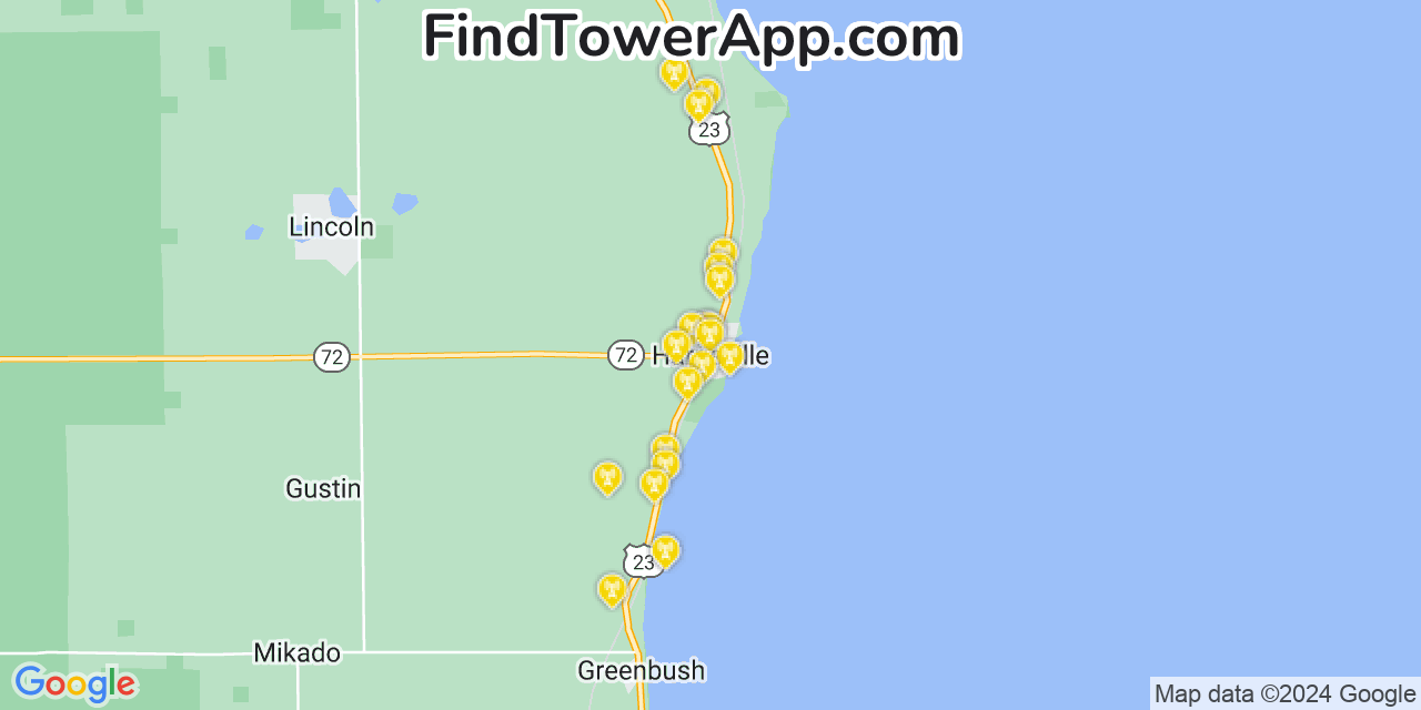AT&T 4G/5G cell tower coverage map Harrisville, Michigan