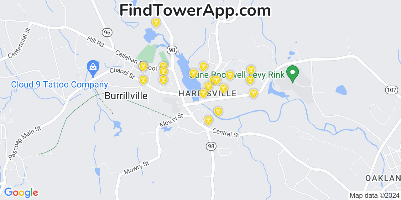 AT&T 4G/5G cell tower coverage map Harrisville, Rhode Island