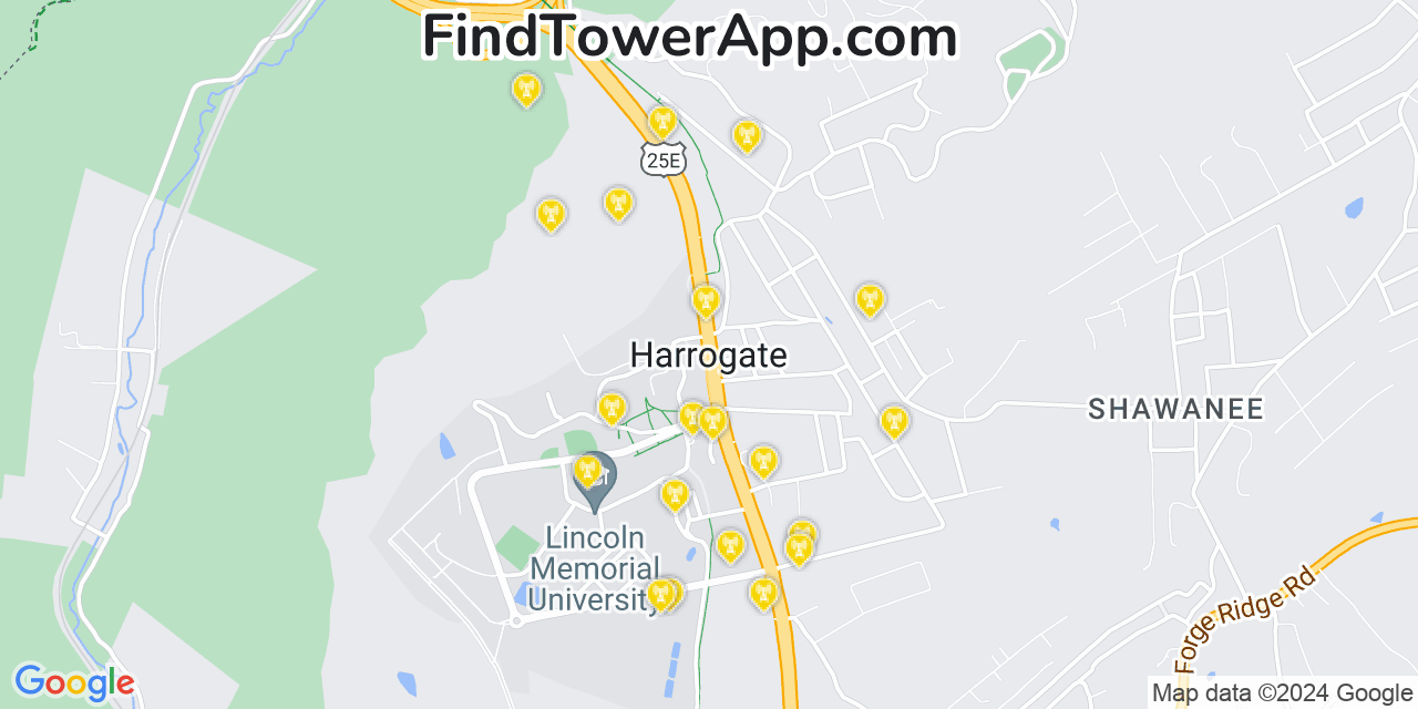 AT&T 4G/5G cell tower coverage map Harrogate, Tennessee
