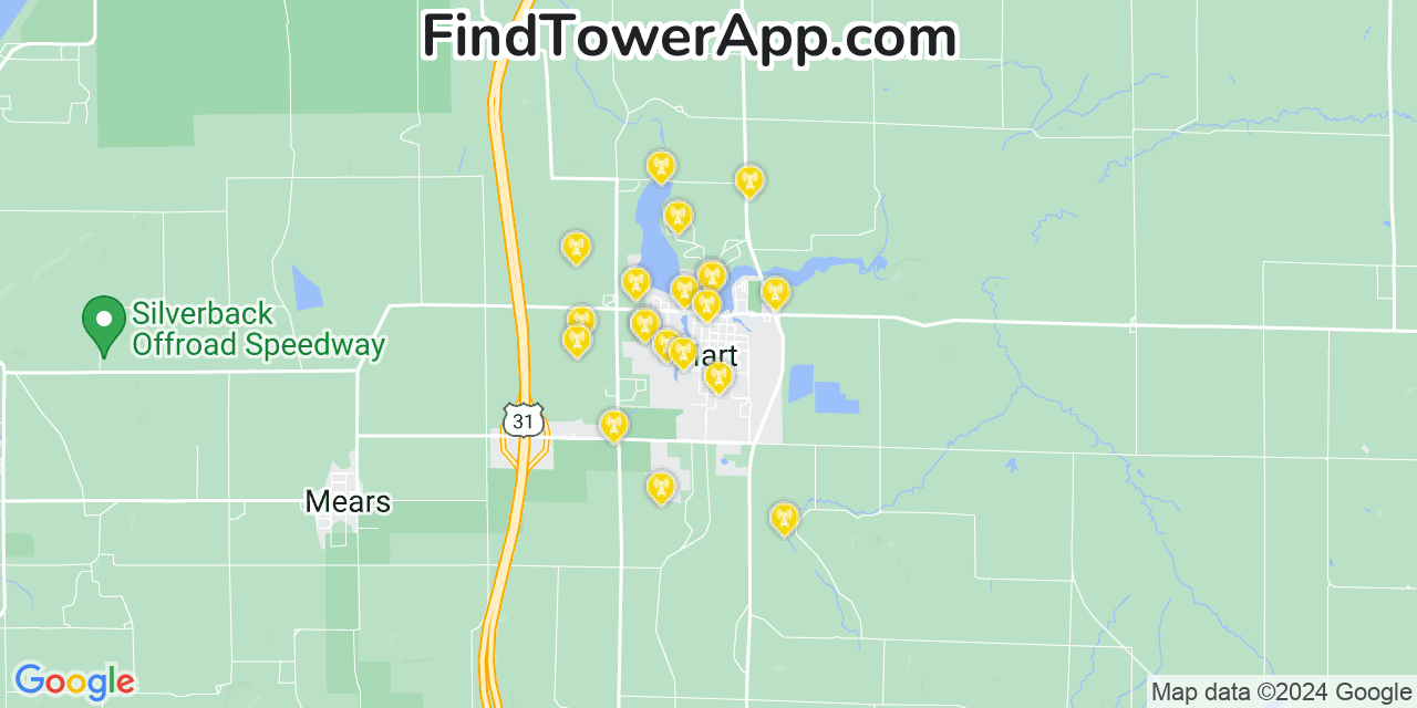 Verizon 4G/5G cell tower coverage map Hart, Michigan